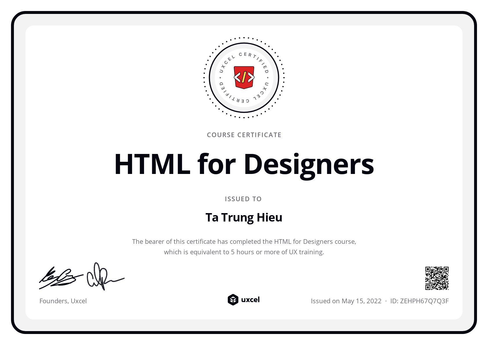 Ta Trung Hieu's certificate